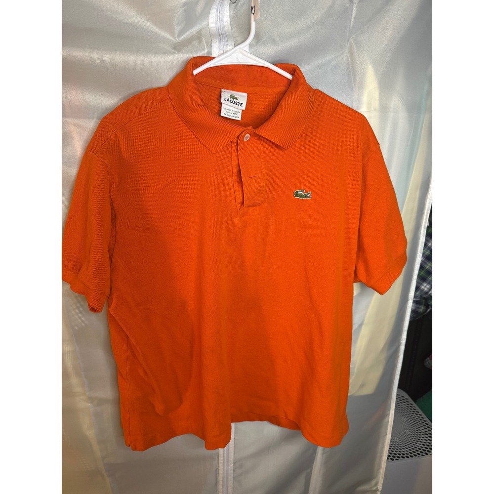Lacoste Mens Orange Short Sleeve Cotton Pique Polo Shirt Logo Size 7 XL